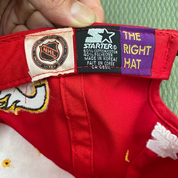 STARTER Vintage Calgary Flames Hat. Leather buckle strap. Made in Korea - Picture 10 of 11